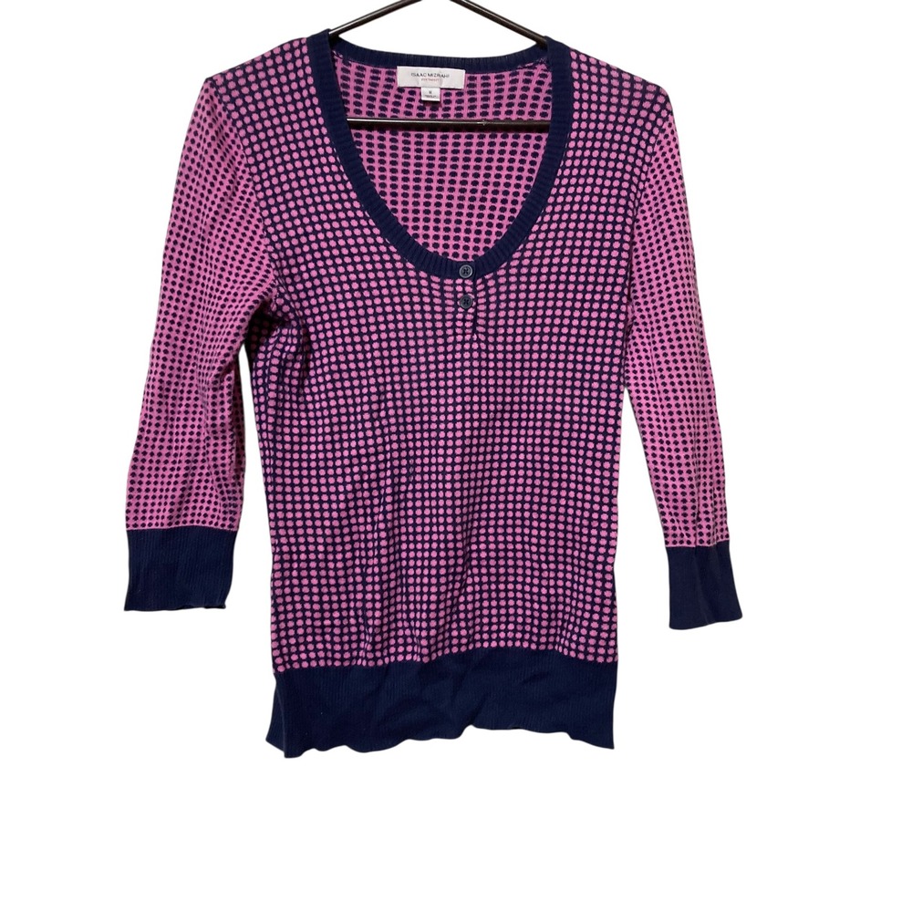 Isaac Mizrahi for Target Pink Navy Dot Cotton Knit Sweater 3/4 Sleeve Medium